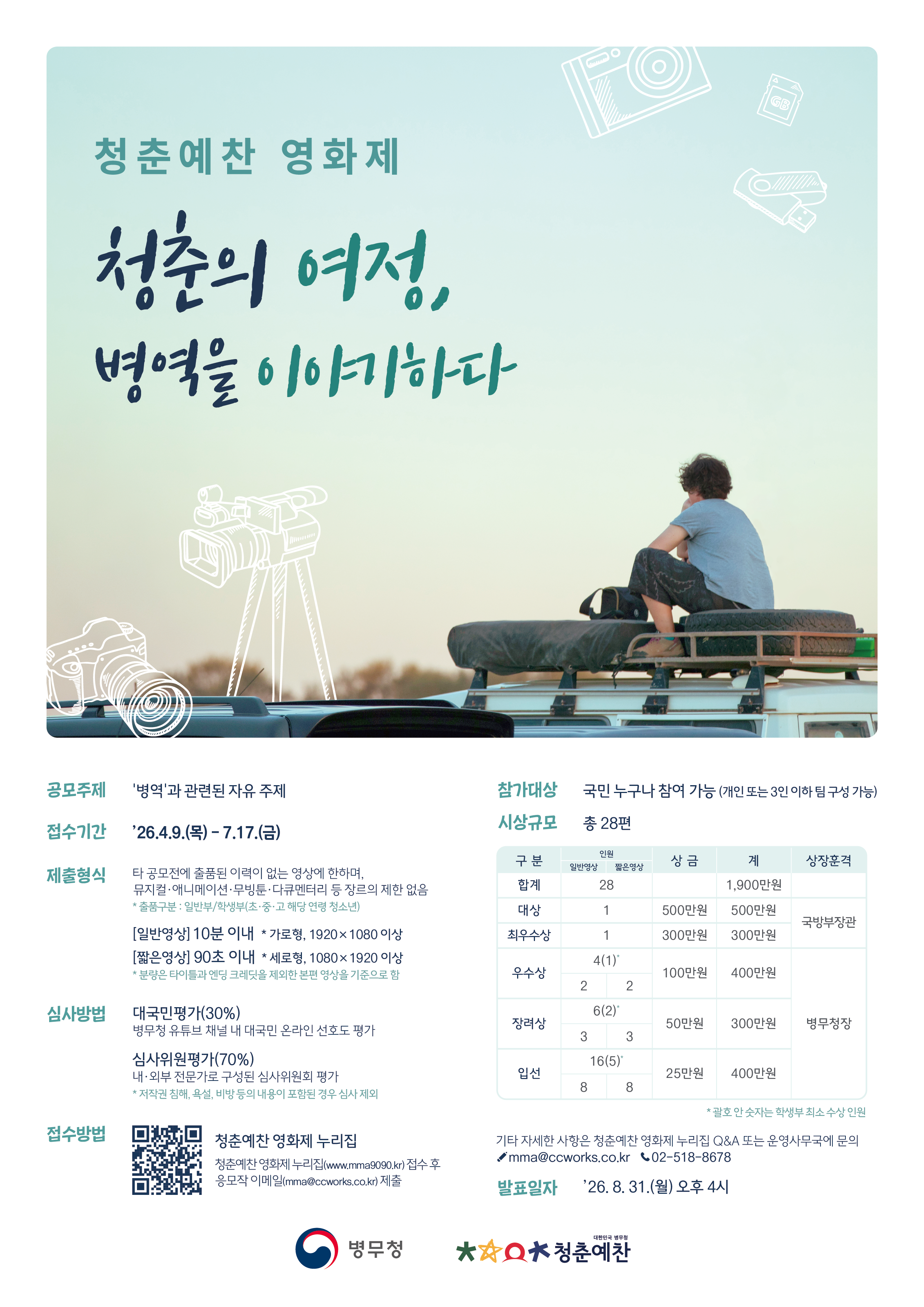 롱폼·숏폼 영상공모전 병무청 청춘예찬 영화제